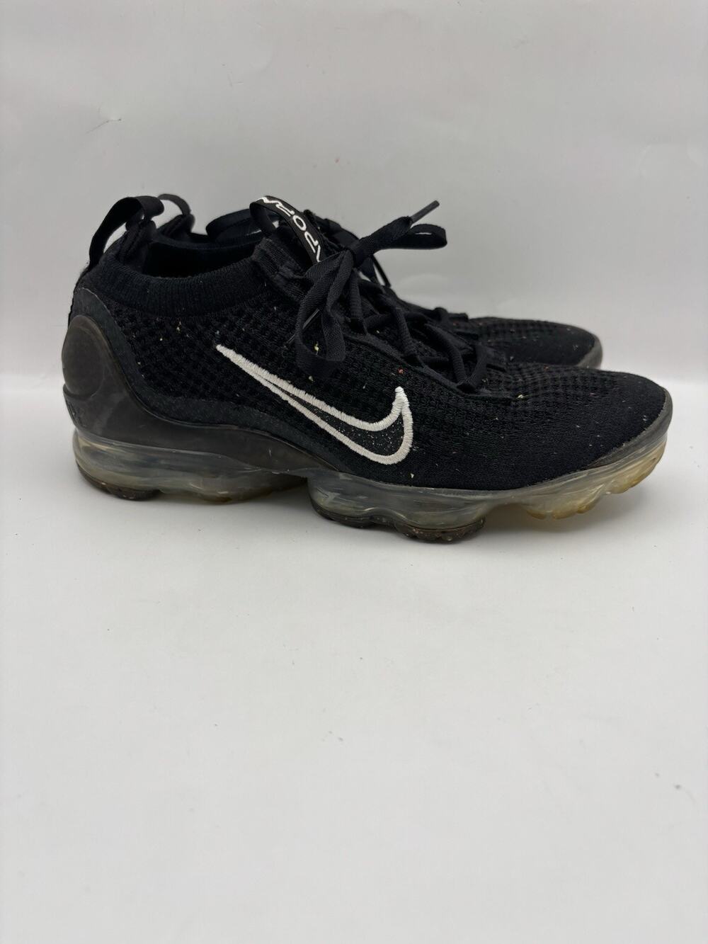 Nike Air Vapormax 2021 Flyknit Black Metallic Silver Sneakers Women Size 6.5